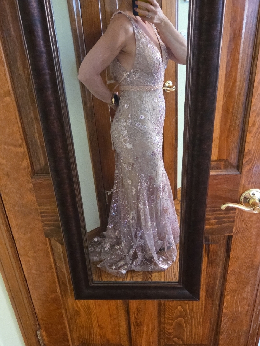 Mac Duggal Rose Pink Sequin V-Neck Maxi Gown